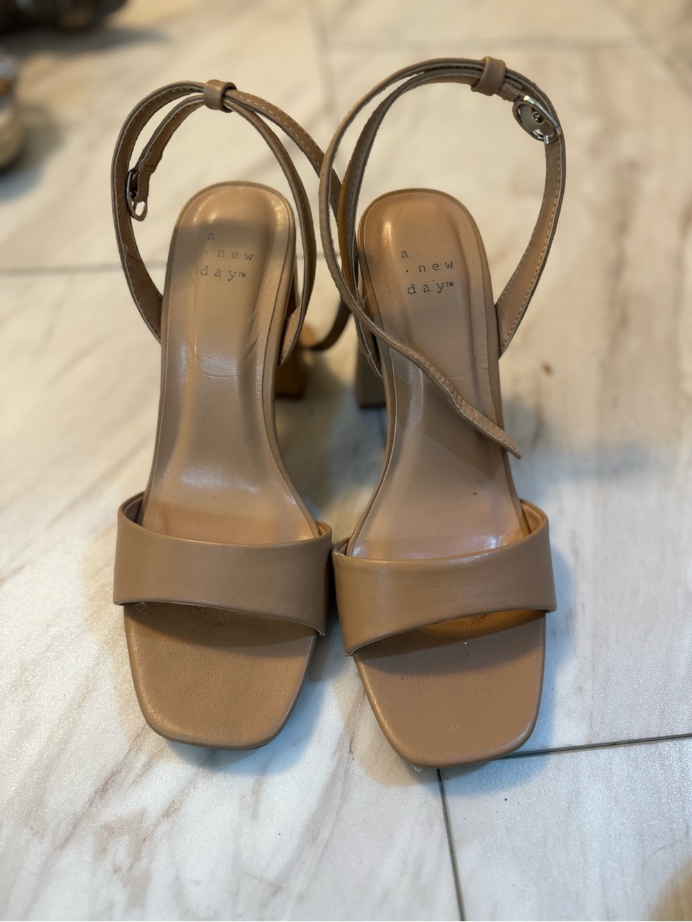 a new day Tan Strappy Square-Toe Block Heel Sandals